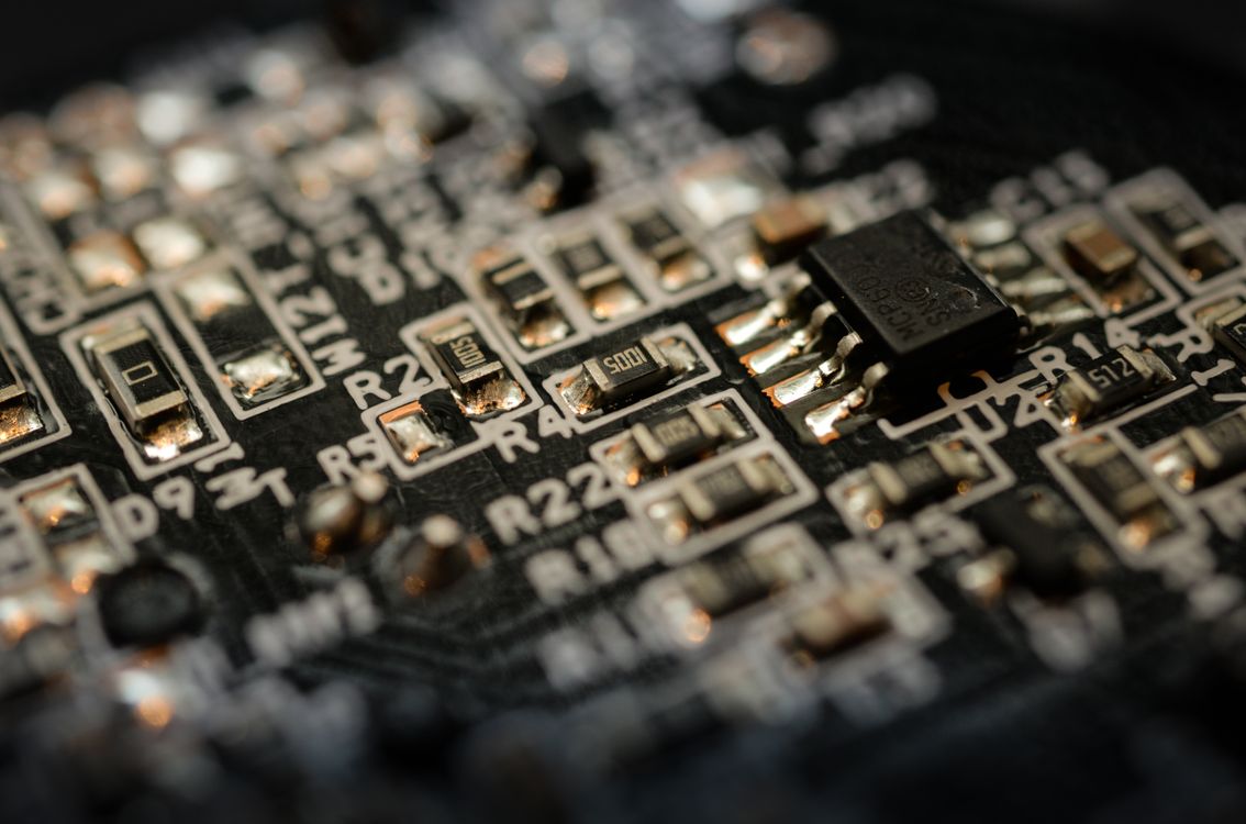 Close-up of a surface-mount integrated circuit